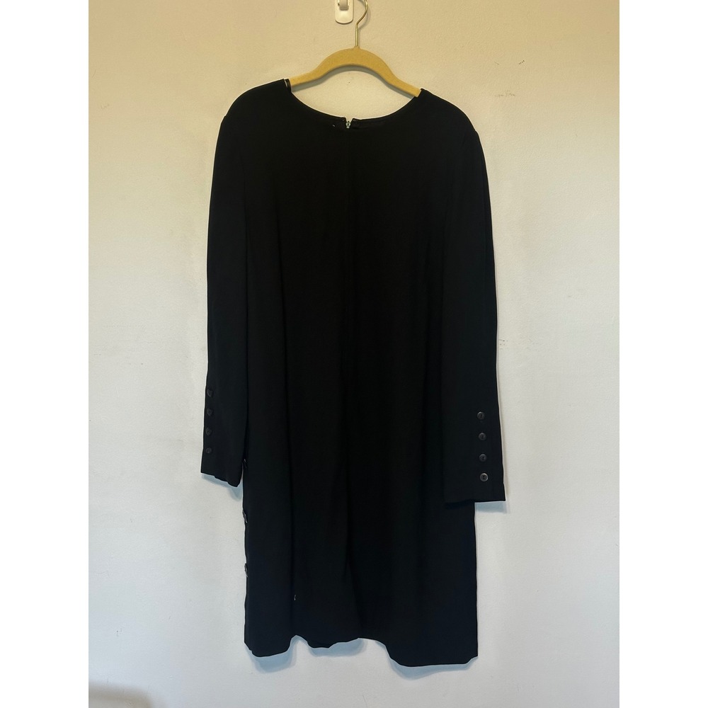 Liz Claiborne Black Long Sleeve Shift Dress Button Detail Size 16